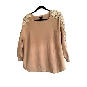J. Crew Tan Sweater with Cream Floral Details